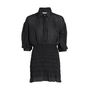 Frame Smocked Black Ramie Shirt Dress Size XS